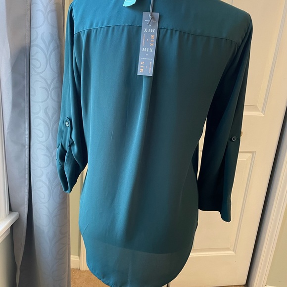 Dark Green Button Up Blouse - Picture 4 of 5